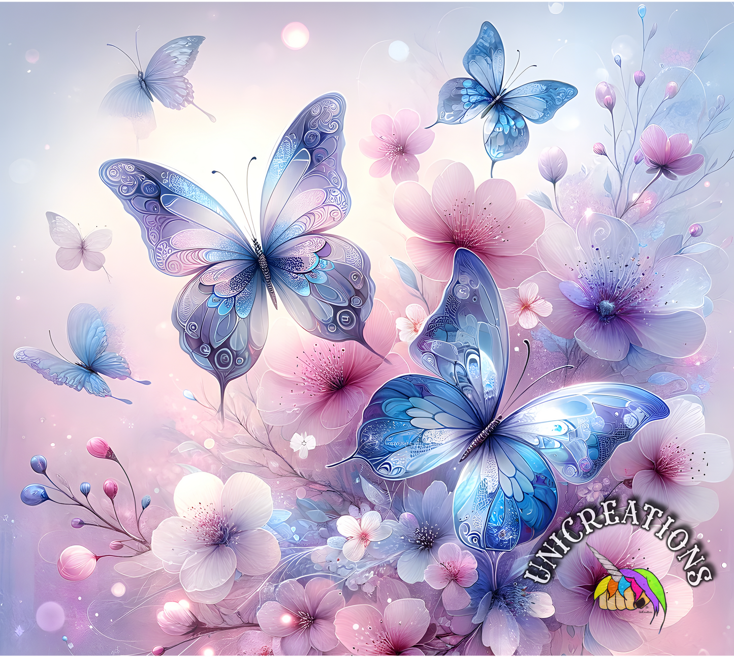 Blue Butterflies and Flowers Printed Tumbler