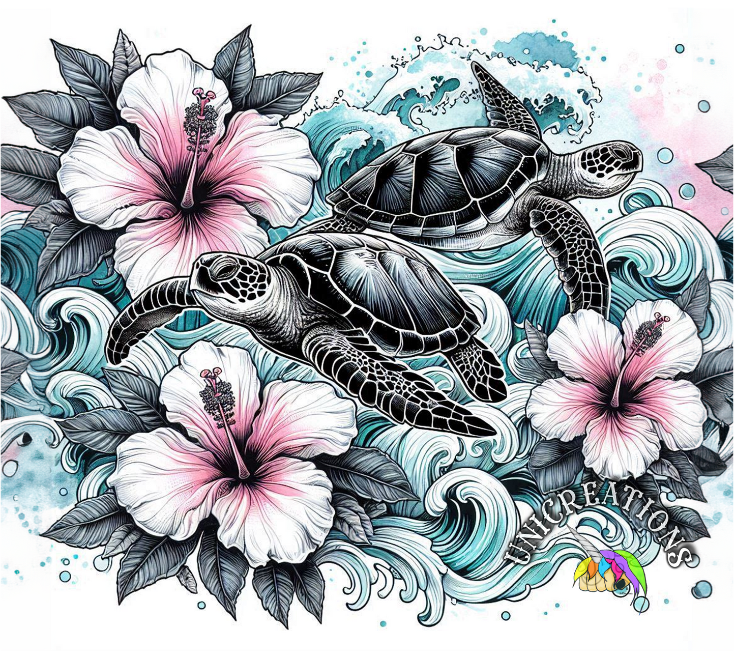 Sea Turtles & Hibiscus Printed Tumbler