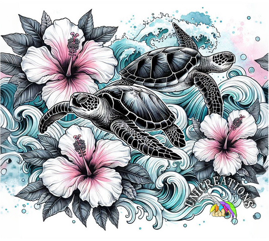 Sea Turtles & Hibiscus Printed Tumbler